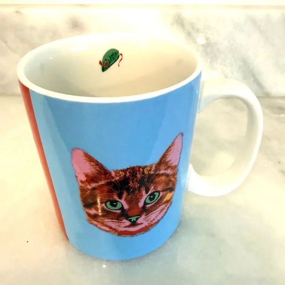 RARE NWOT Fringe Studio Montana Andy Cat Ceramic Porcelain Coffee Mug Multicolor